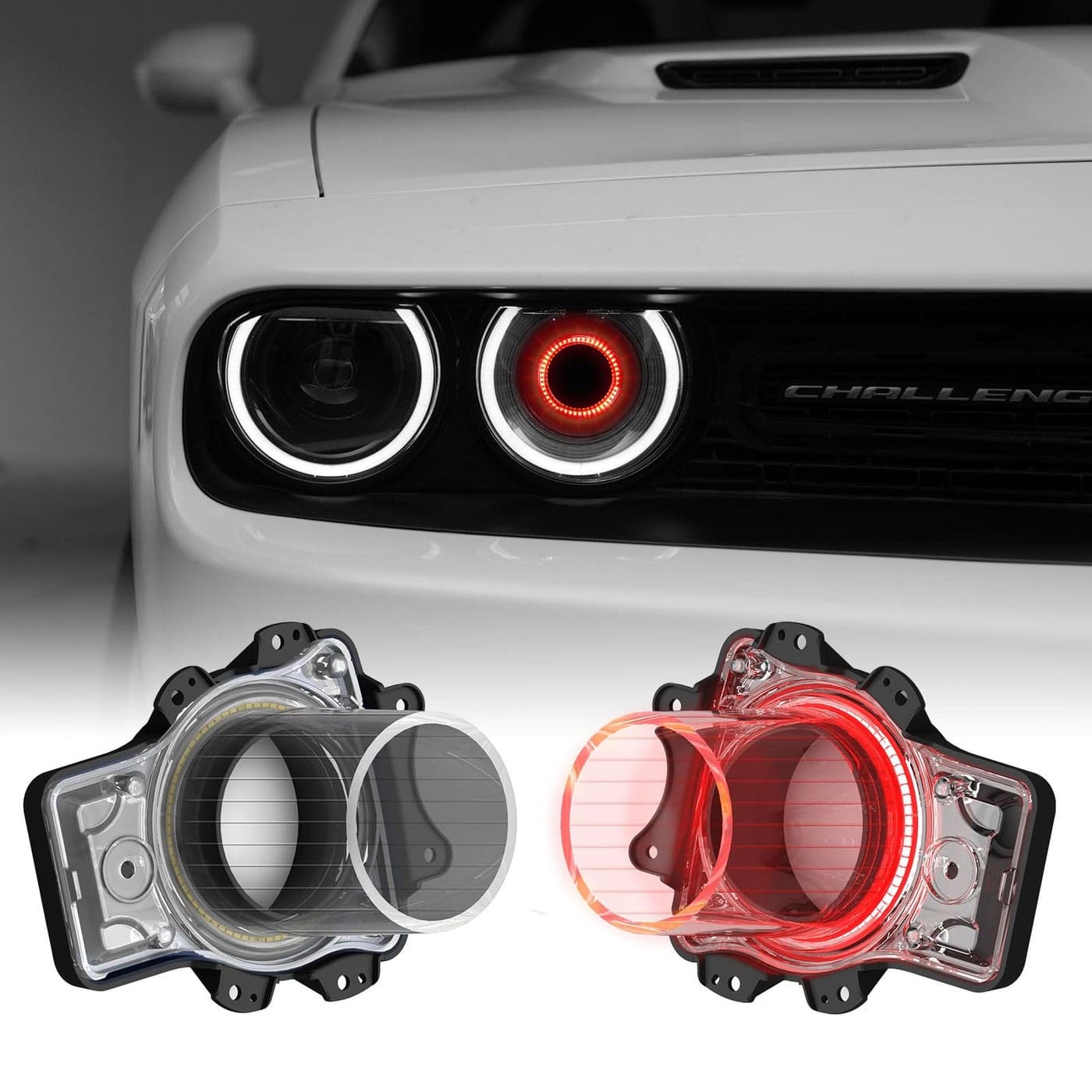 LitMiRaCle Dodge Challenger Headlights Bulbs LED Headlamps Air Inserts Assembly Compatible with 20152020 Dodge Challenger Plug and Play Super Bright Red and White LightsRed 2PCS