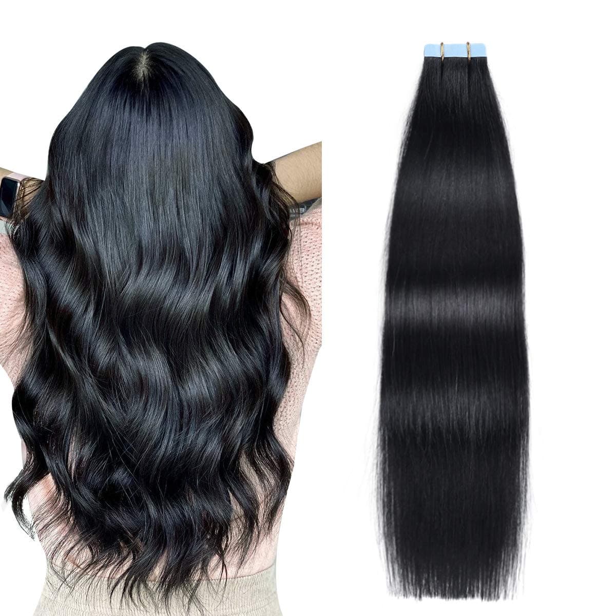 SUYYA Tape in Hair Extensions Human Hair Jet Black 100 Real Human Hair 12 inches 20pcs 40gpack Straight Seamless Skin Weft Tape in Hair Extensions12 inches 1 Jet black