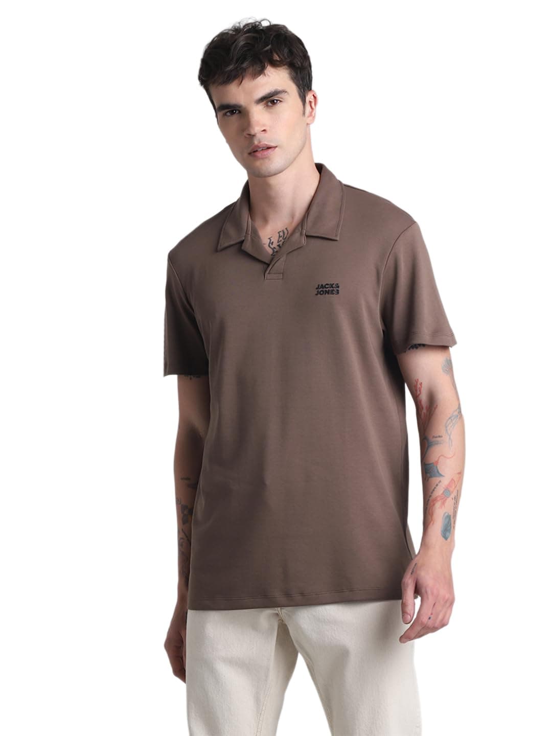 Jack & Jones Mens Brown Slim Fit Polo