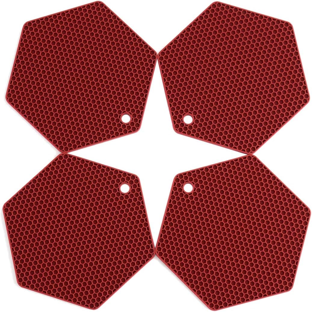 4 Packed Silicone Trivet Mats DIY Different Size Dish Drying Mat Hot Pot Holder for Pots Pans NonSlip Heat Resistant Kitchen Hot Pads for Countertops TableMerolet Red