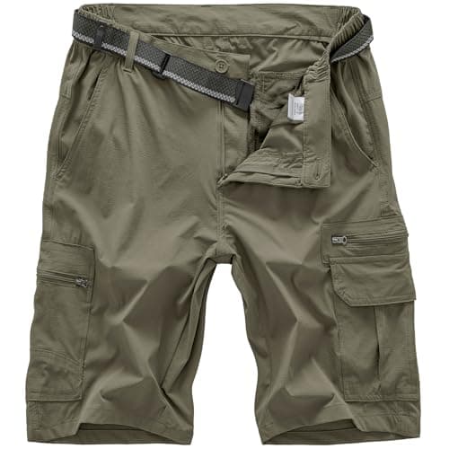Jessie Kidden Mens Outdoor Casual Expandable Waist Lightweight Water Resistant Quick Dry Fishing Hiking Shorts (Light Green, 38)