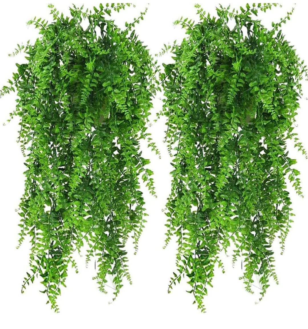 WYTE ORIGIN Plastic 2Pcs Artificial Hanging Plants Fern Vine - Fake Ivy Leaves Decoration for Indoors & Outdoors,Faux Foliage Greenery Decor for Living Room,Balcony,Garden,Bedroom (2Pcs) (Grass Fern)