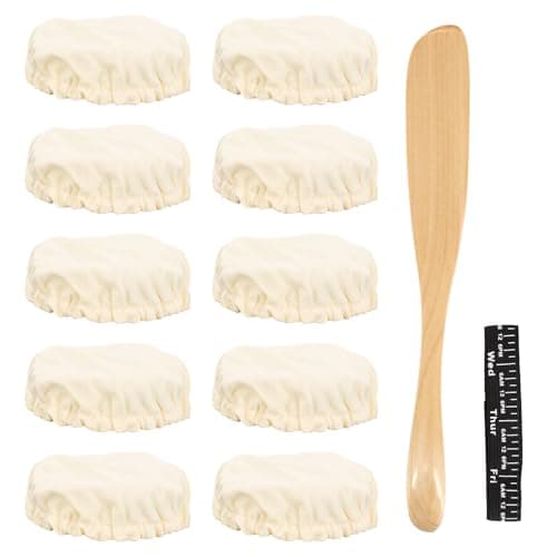 Sourdough Starter Jar Cover with Spatula10pcs Unbleached Cloth Linen Sourdough Starter Cover for Proofing ReusableElastic Band Included for 34 Inch Jar Openings