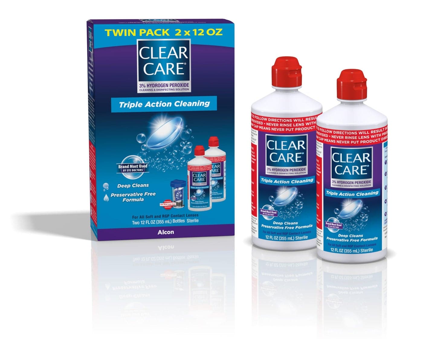 Clear Care Cleaning & Disinfecting Solution with Lens Case, Twin Pack,12 Fl Oz (Pack of 2)