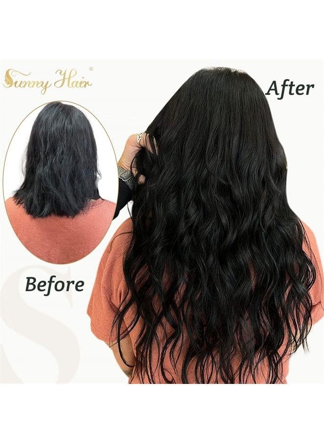 Sunny Clip in Hair Extensions Real Human Hair Black, 3pcs Clip in Hair Extensions Black 18inch Black Hair Extensions Clip in Black Clip on Hair Extensions Human Hair 70g