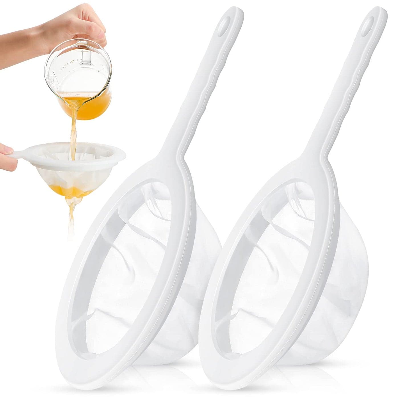 Zopeal 2 Pieces Ultra Fine Mesh Strainer Nylon Food Juice Strainer Yogurt Mesh Sieve Plastic Colander with Handle Mini Brine Shrimp Separation Net for Kitchen100400 Mesh