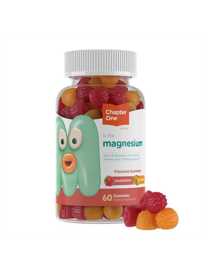 Chapter One Magnesium Gummies, Great Tasting Magnesium for Kids, Calm Kids Magnesium, Magnesium Gummies for Women and Men, Raspberry and Mango Flavored, Certified Kosher, (60 Flavored Gummies)