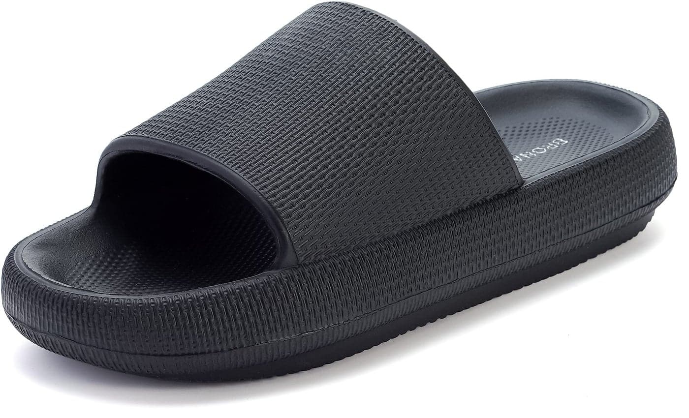 BRONAX Slides for Men Foam Cushion Non-Slip House Pillow Indoor Slippers House Sandals Sandles for Males Size 12 Comfy Cushioned Thick Sole 46-47 Black