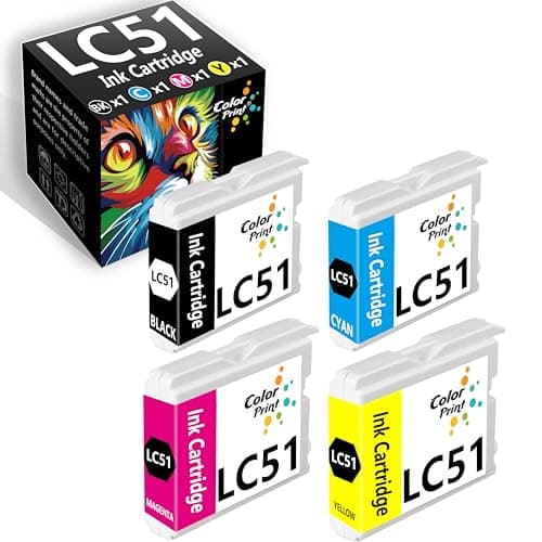Color Print Compatible LC51 Ink Cartridge Replacement for Brother LC51CL Ink LC51BK LC51C LC51M LC51Y for MFC-665CW MFC-885CW MFC-230C MFC-240C MFC-465CN MFC-5860CN DCP 130C 357C Printer (BCMY,4-Pack)
