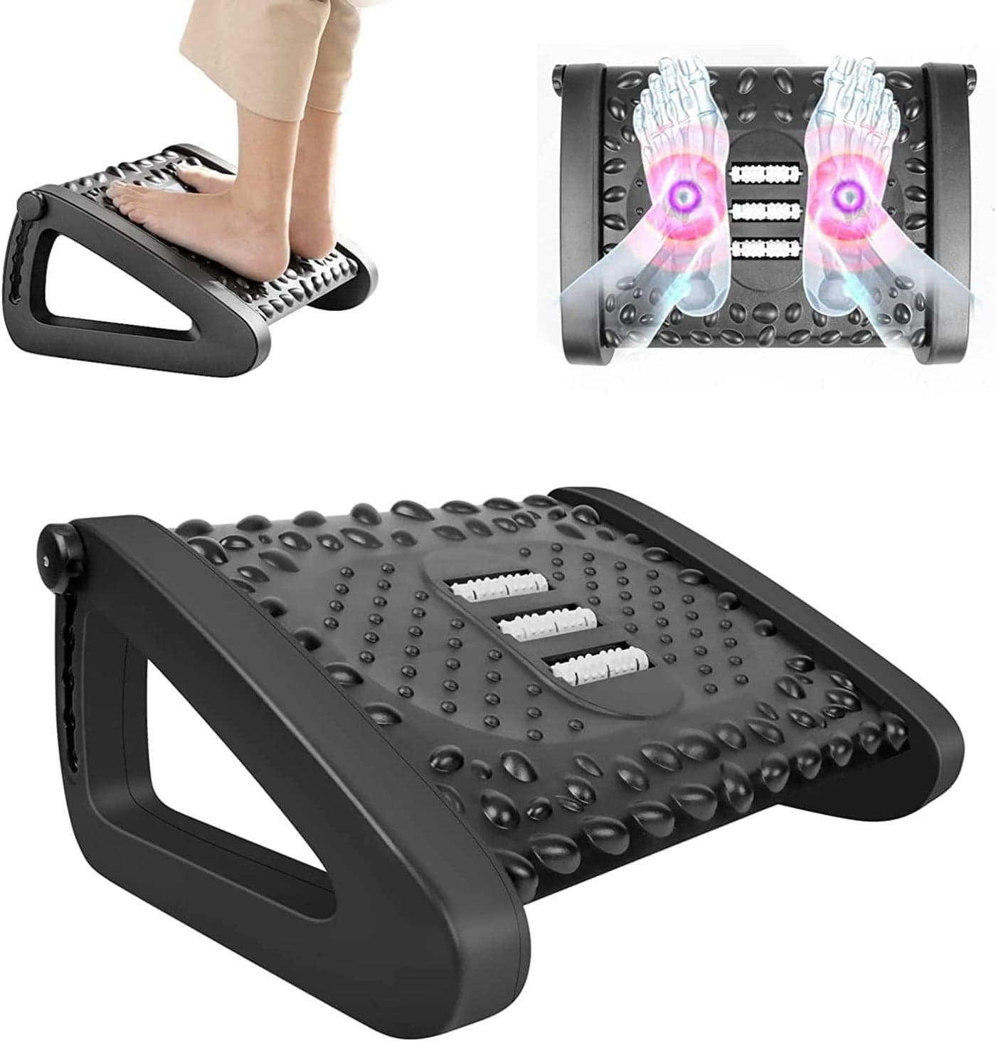 NETXE Adjustable Foot Rest for Office Chair with Massage Texture and Roller Ergonomic Footrest Under Desk with 6 Heights Leg Resting Stool for Home Office Table and Sofa