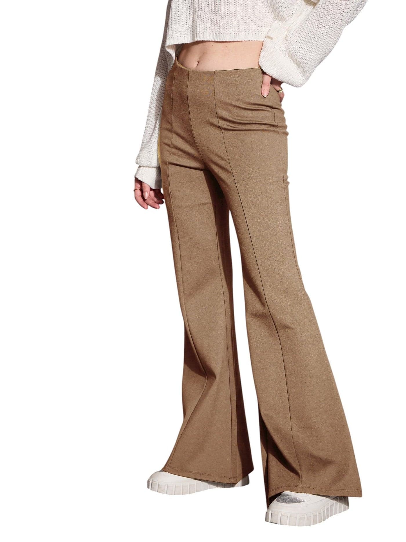 SASSAFRAS Basics Women's Brown Bootcut Flared High-Rise Trousers-XS