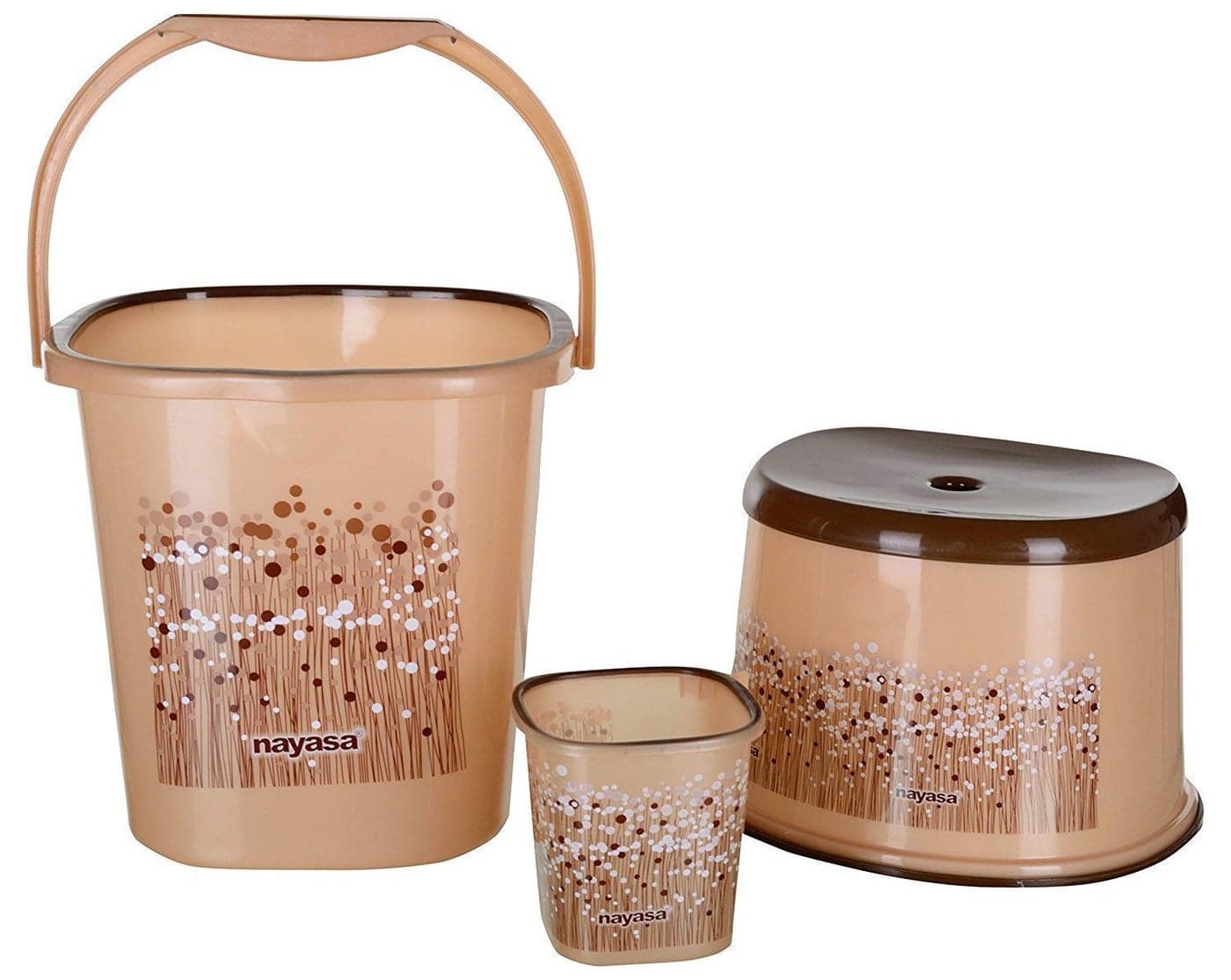Nayasa Bucket 18 Liter with Stool/Patla and Mug (Set of 3, Brown)