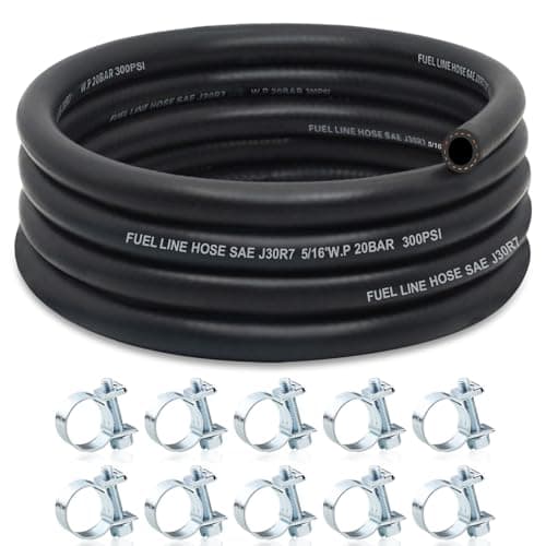 ZONBANG 516 Fuel Line NBR Rubber 516 Fuel Hose Nylon Braided with Hose Clamps Fuel Line Hose for Automotive Vehicles10FT