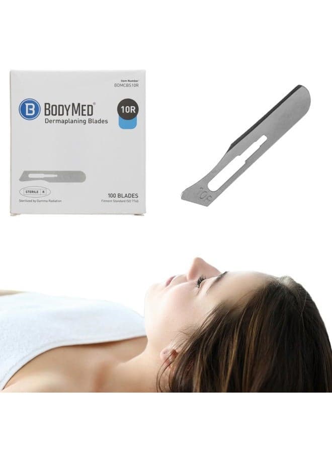 Dermaplaning Blades #10 in Carbon Steel, 100 PCS - Sterile for Surgical, Skin Care, Hair Removal, and Podiatry Procedures - Small Detail Blade for Estheticians