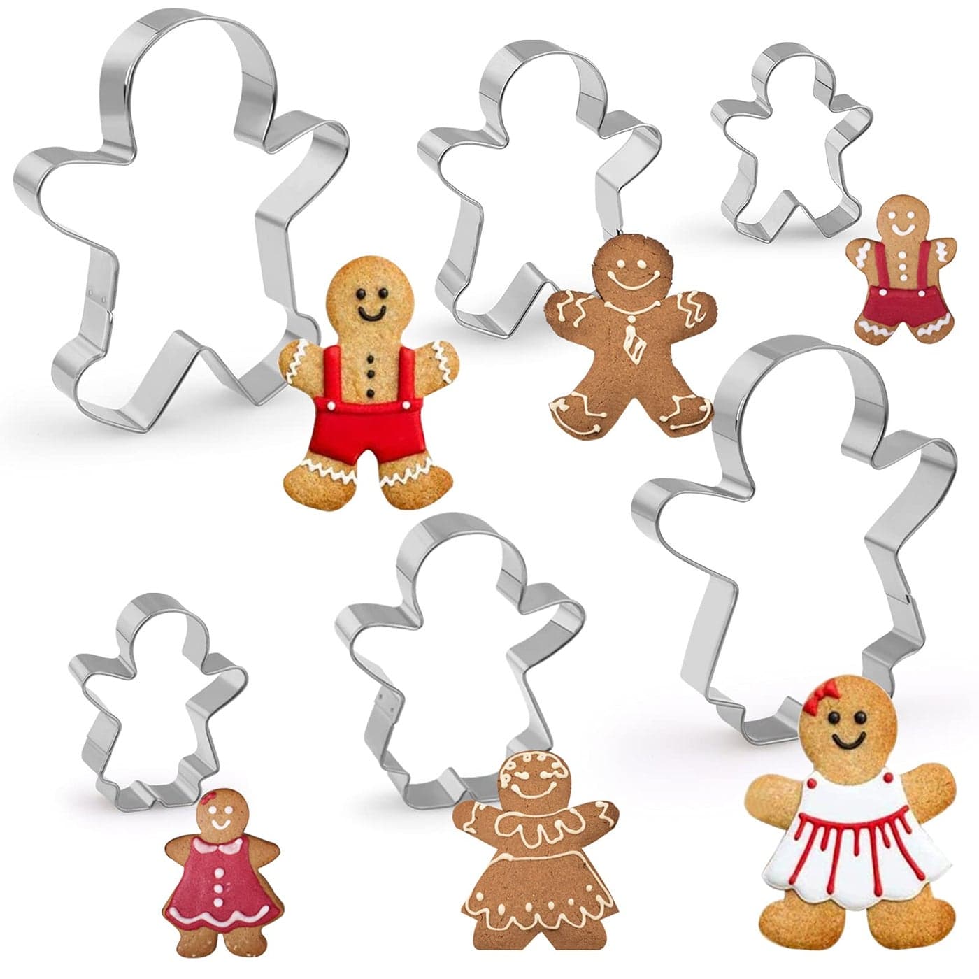 6 Piece Gingerbread Man Cookie Cutters Set, Gingerbread Famili Biscuits Cutter Gingerbread Boy and Girl, Stainless Steel
