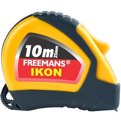 FREEMANS IKON 10m:25mm Steel Inchi Measuring Tape -10m (Yellow & Black) With Unbreakable ABS case || Soft Grip Bi-material Case || Auto-lock and Belt Clip (Pack of 1)
