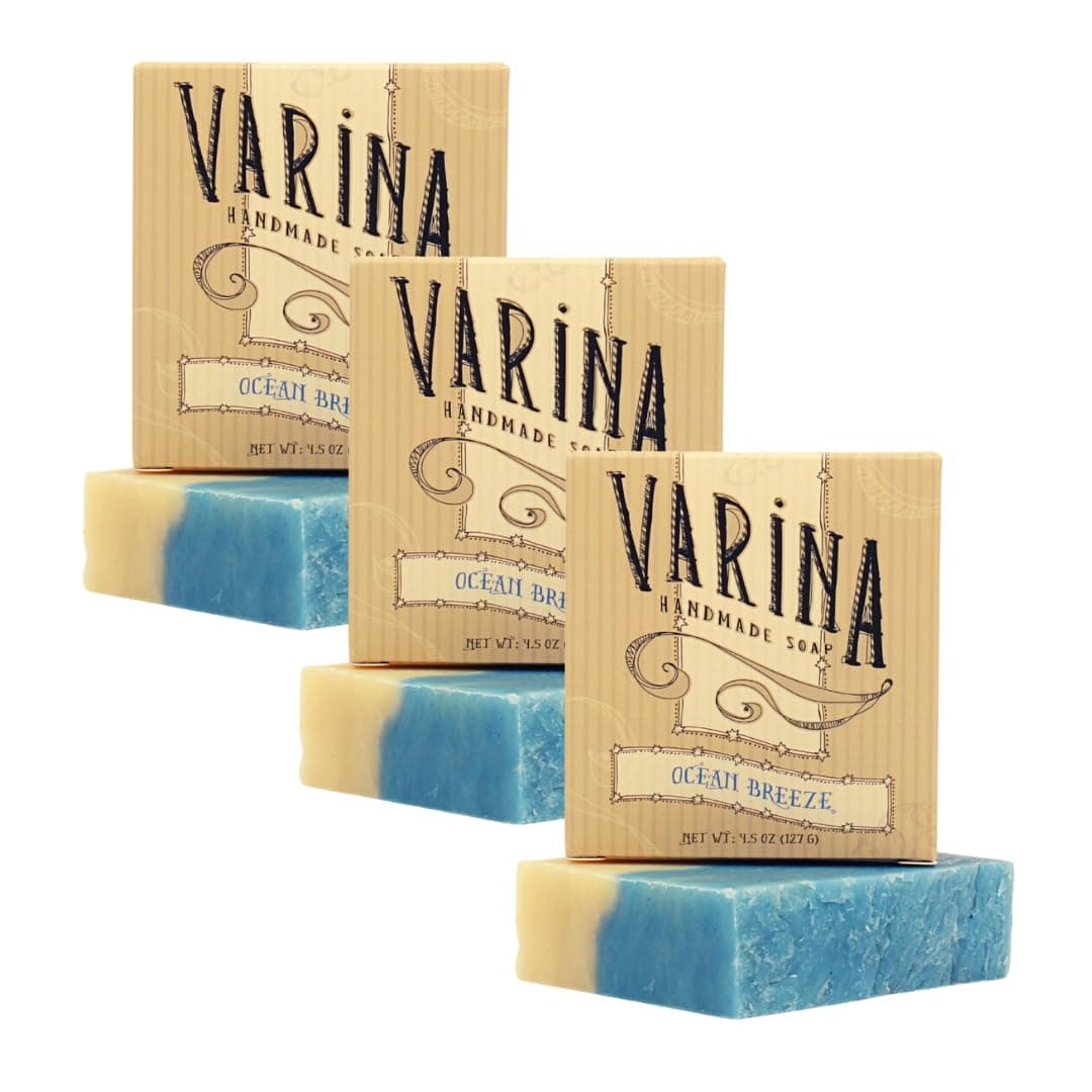 Varina Natural Ocean Breeze Bar Soap Gentle Cleansing for Sensitive Skin Fresh 3 Pack