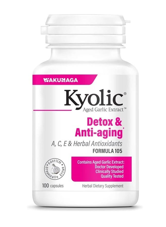 Aged Garlic Extract Formula 105, Detox and Anti-Aging, 100 Capsules (Packaging May Vary)