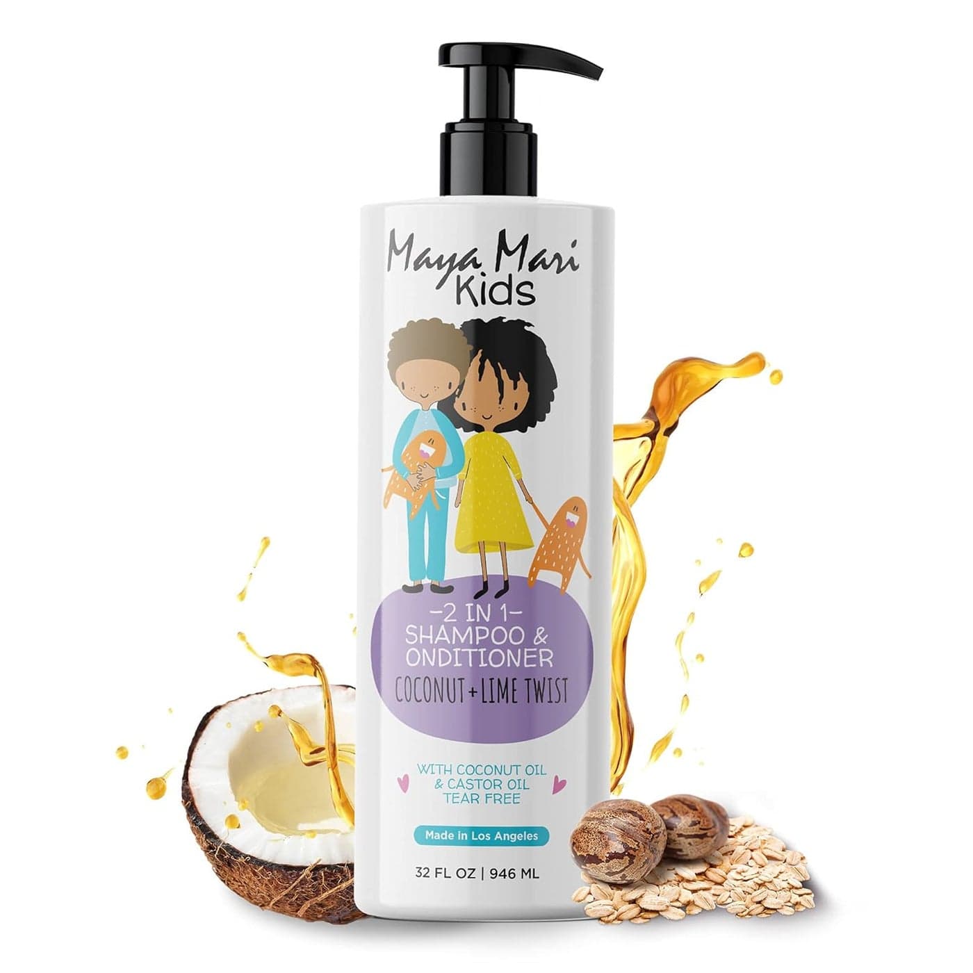 2 in 1 Natural Kids Shampoo and Conditioner Tear Free For Toddlers with Curly Hair For All Kids Hair Types Coconut Lime Twist Made in the USA 32 Fl Oz