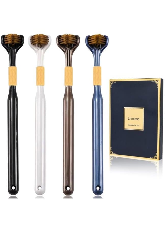 4-Piece Set of 3-Sided toothbrushes Adults, Extra Soft toothbrushes for Adults, Medium Toothbrush for Comprehensive Care of Teeth and Gums.