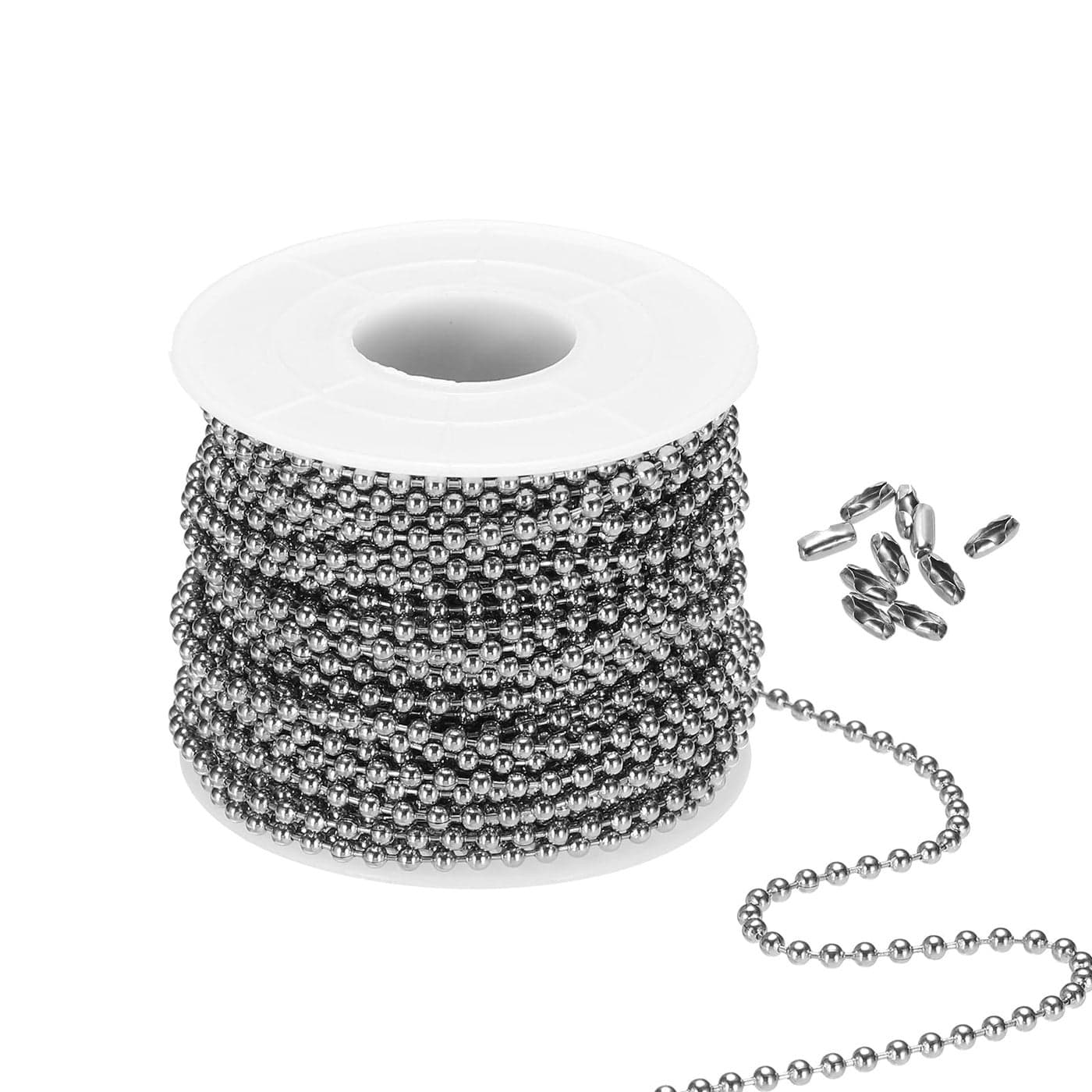 PATIKIL 24mm x 56ft 304 Stainless Steel Ball Chain 1 Set Ball Chain Bead with 100 Pcs Matching Connector Clasp for Curtain Blind Pull Tag Rings DIY Crafts