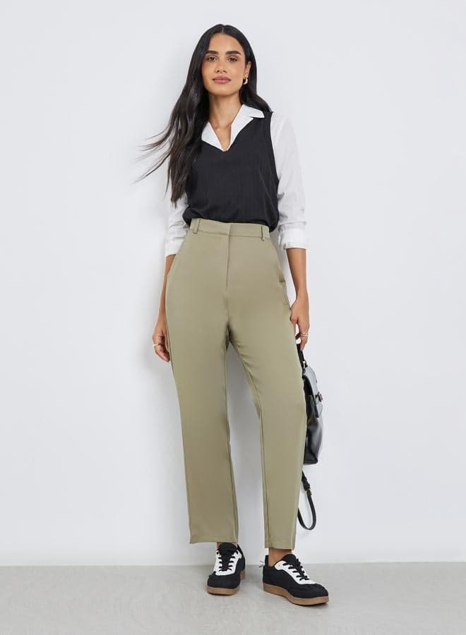 Khaki Tailored Skinny Trousers — L