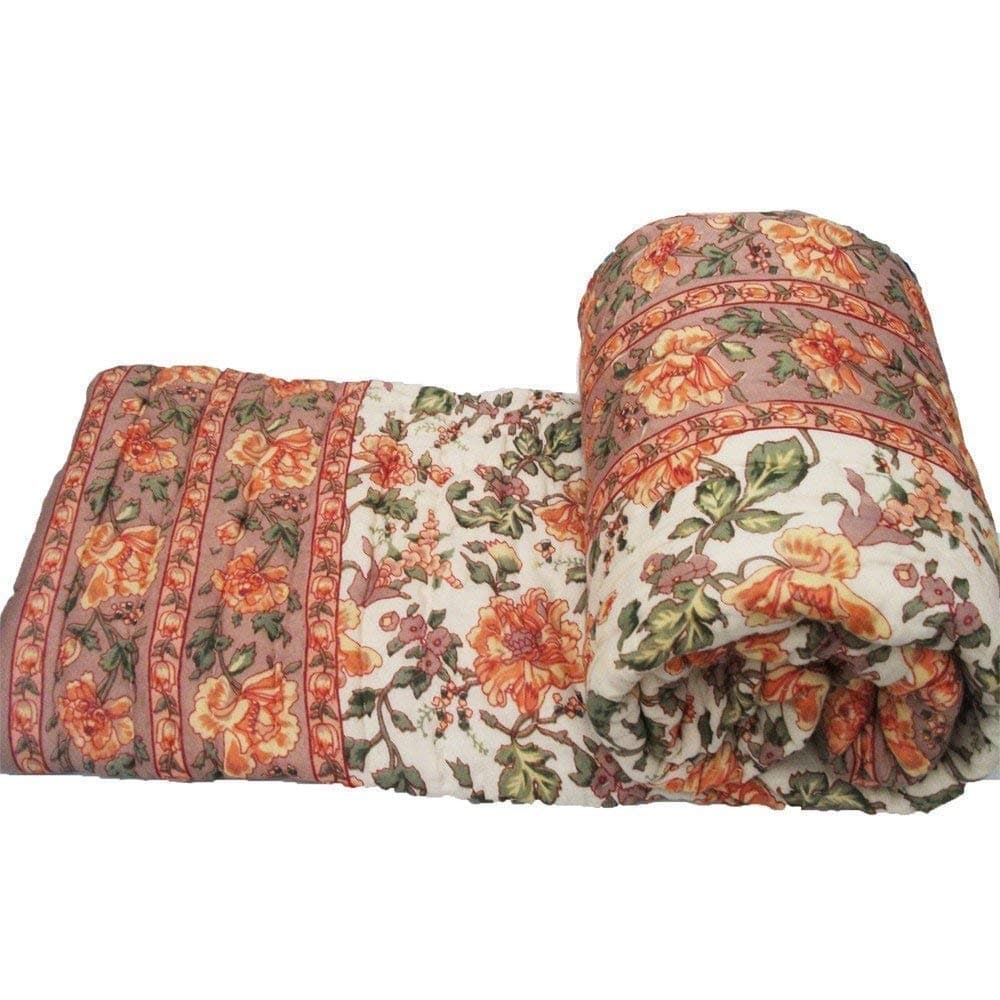 SIBLEY Craft 240 TC Single Bed Organic Cotton Jaipuri Razai Bed Blanket Ac Quilt for Winter Soft Light Weight Rajasthani Traditional Rajai Cotton Comforter 85 x 55 inch Design1 Single