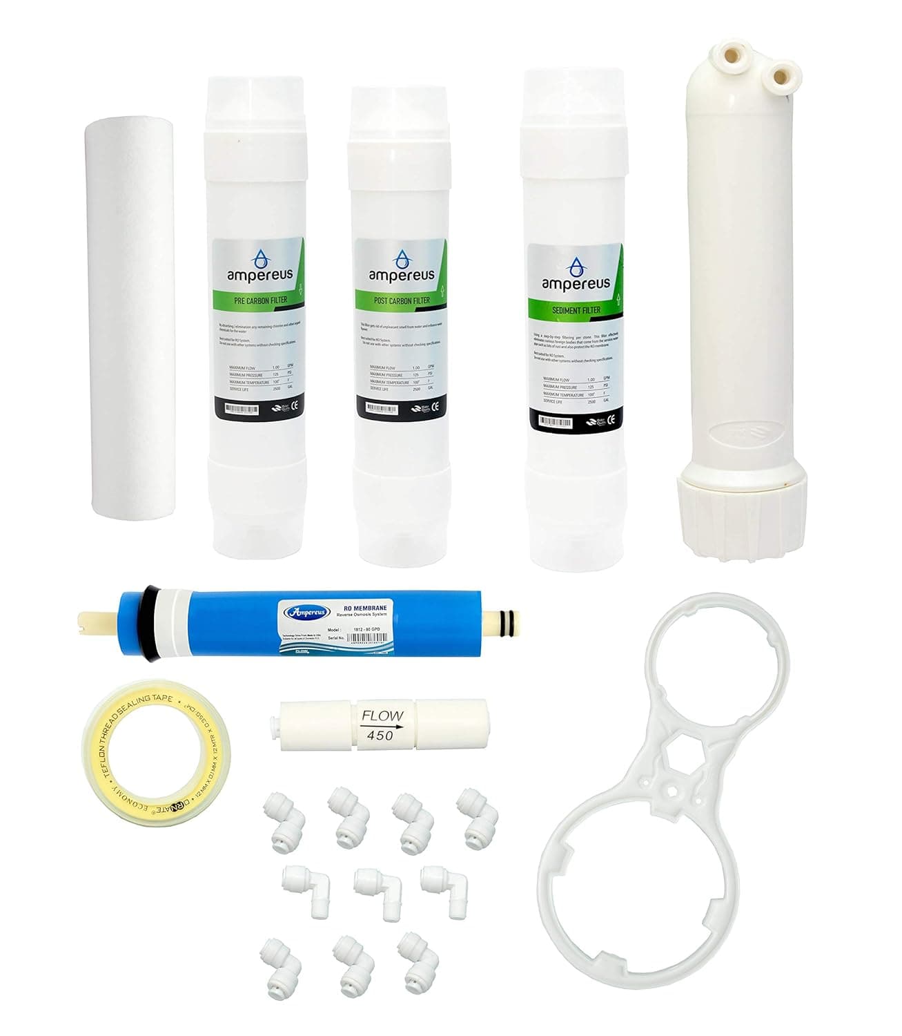 Ampereus complete Ro purifier filter service kit of 80 GPD membrane water with all accessories 1 Year Full service kit