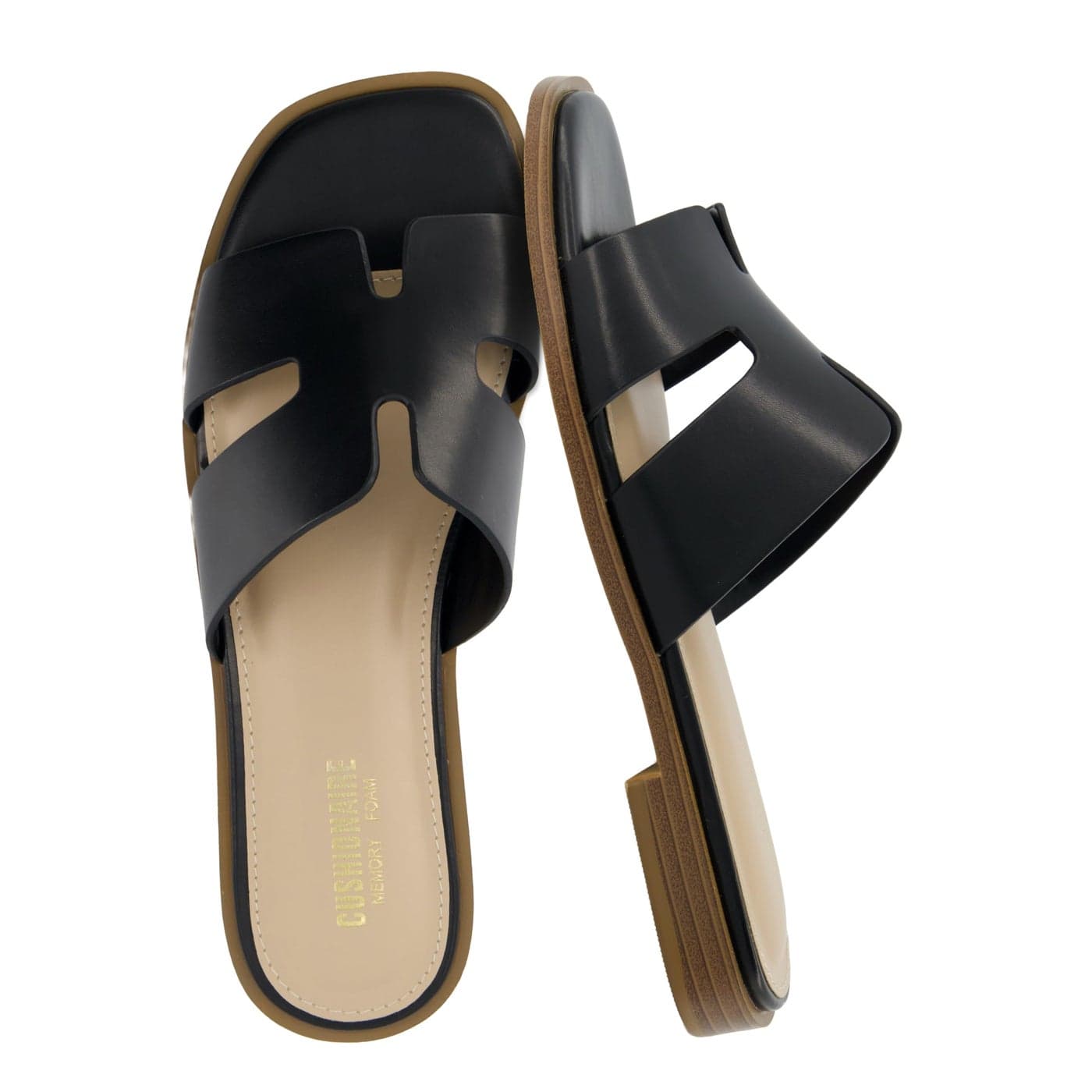 CUSHIONAIRE Voyage Cutout Strap Slides for Women Slip On Summer Flats Trendy Footwear Comfortable Vacation Style Sandals for Women 2025 BLACK 7