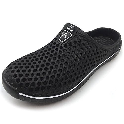 Amoji Garden Clogs Shower Shoes Rubber Sandals Yard Beach Pool House Summer Slipper 1702 Black 9 Women/7.5 Men
