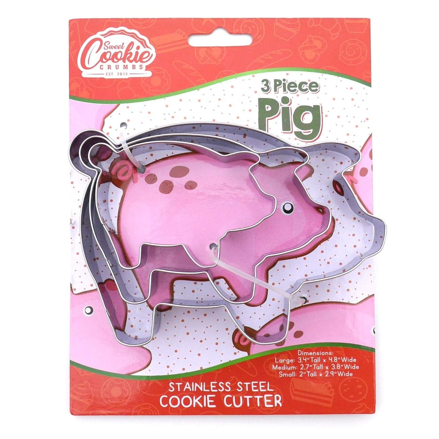 Pig Farm Animal Cookie Cutter Set Large 3Piece Set Premium Food Grade Stainless Steel Dishwasher Safe