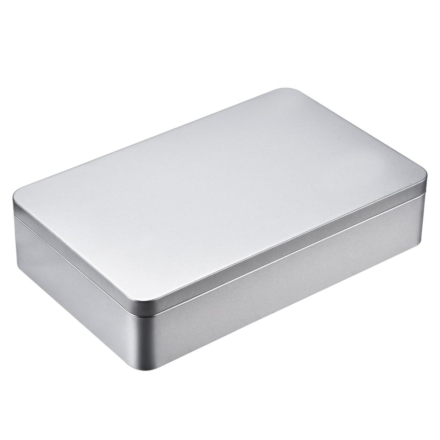 Hotop 1 Pack 85 by 53 by 19 Inch Silver Rectangular Empty Tin Box Containers Gift Jewelery and Storage Tin Kit Home Organizer