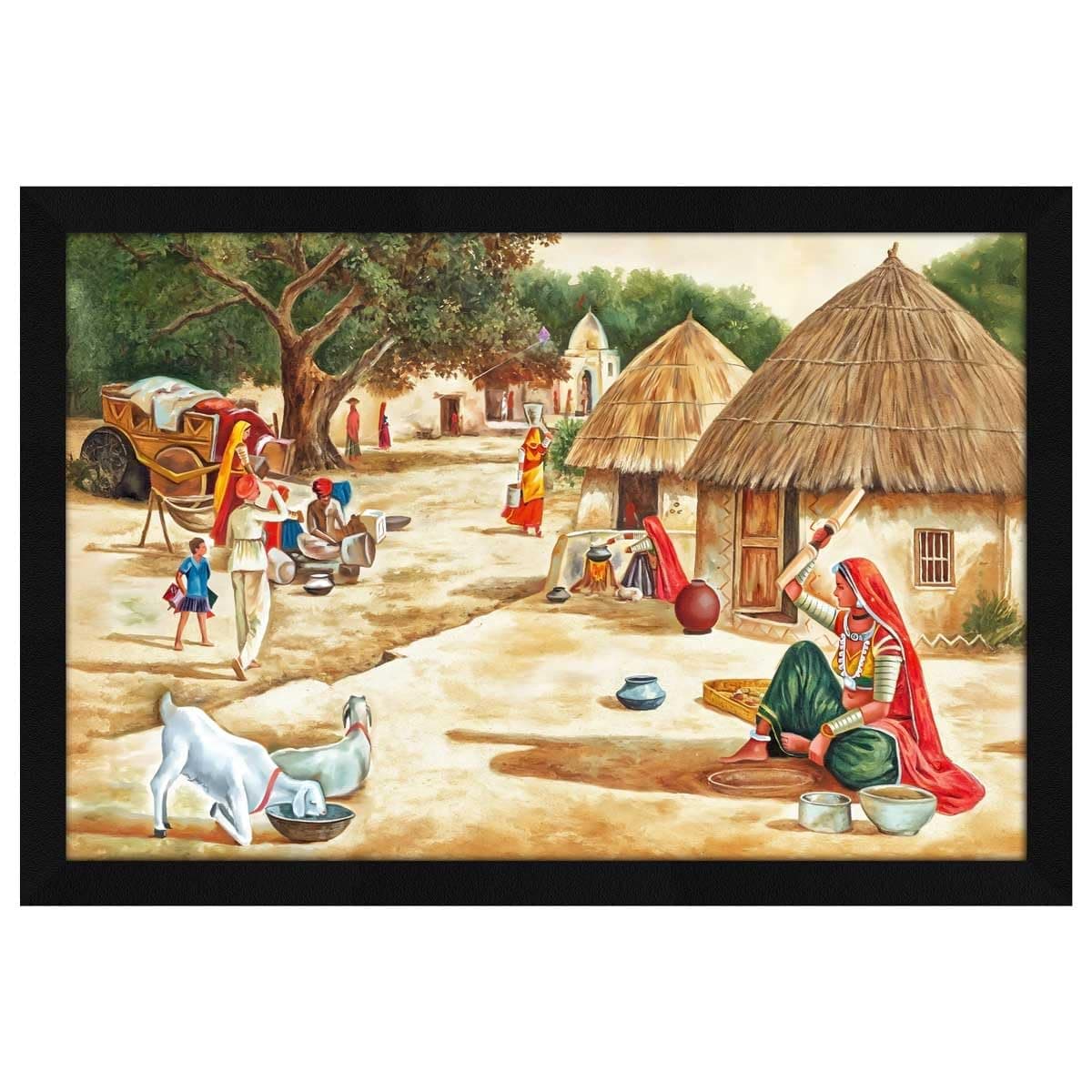 ArtX Paper Village Scene Nature Wall Art Painting wall decor for living room Multicolor Nature 180 X 120 inches Set of 1