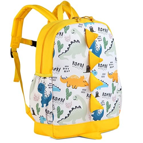 VASCHY Dinosaur Toddler Backpacks, Cute Water Resistant Little Boys Girls Backpack Chest Strap for Kindergarten,Rucksack Schoolbag Bookbag for Kids Yellow