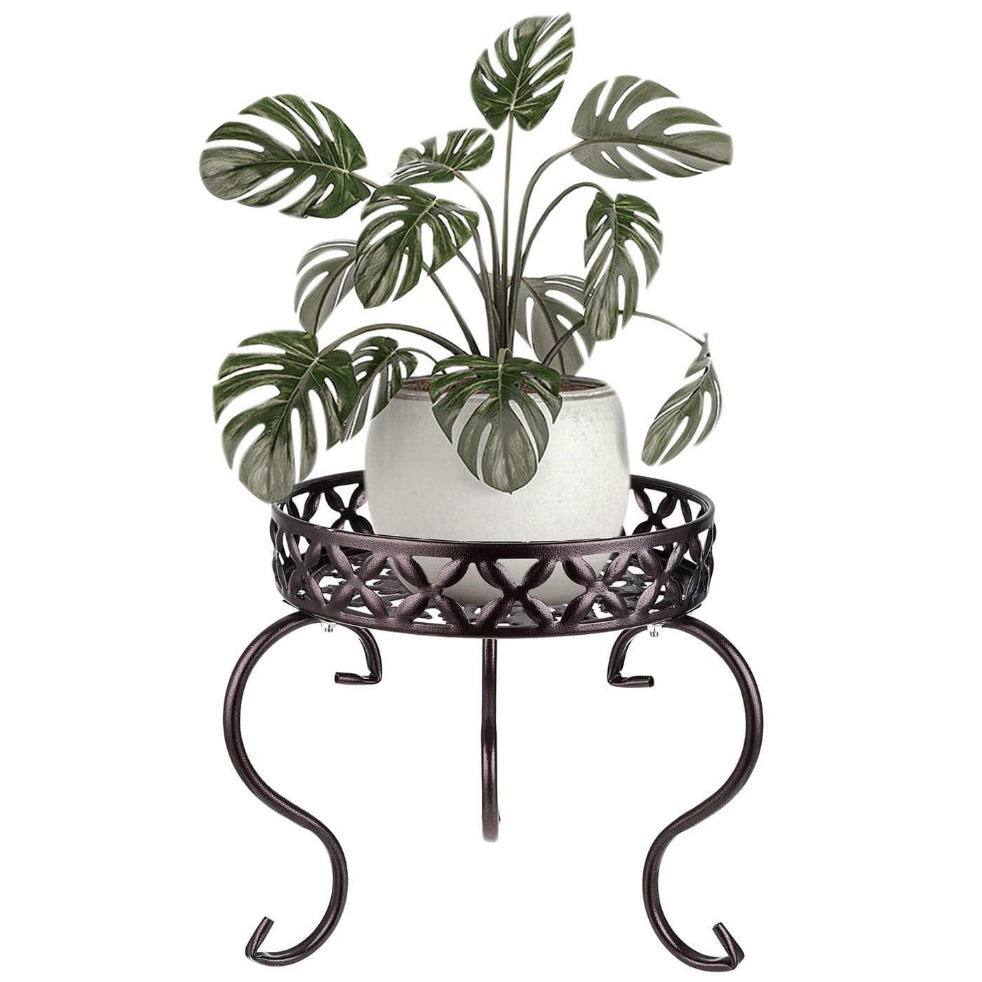 OwnMy Metal Round Plant Stand Indoor Outdoor Flower Pot Holder Heavy Duty Iron Plant Stand Display Potted Rack for Home Garden Patio Dark Brown
