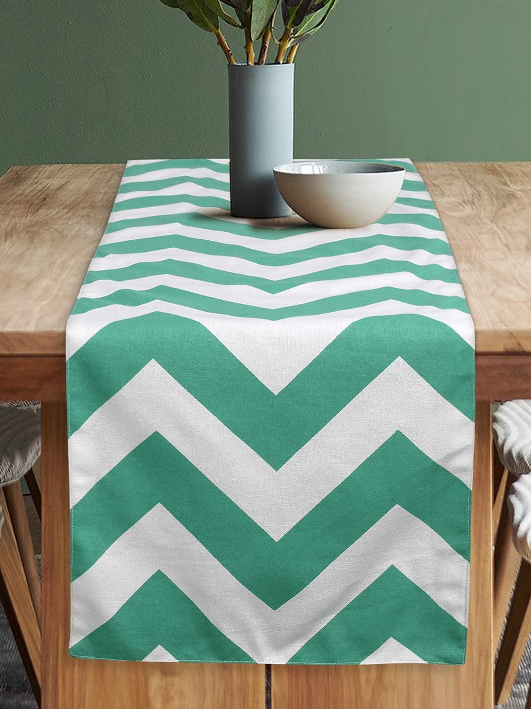 Dekor World 1 Piece Cotton Chevron Printed Table Runner (Aqua, 4 Seater Table Runner- 33x120cm or 13x48 Inch)-for Dining & Center Table