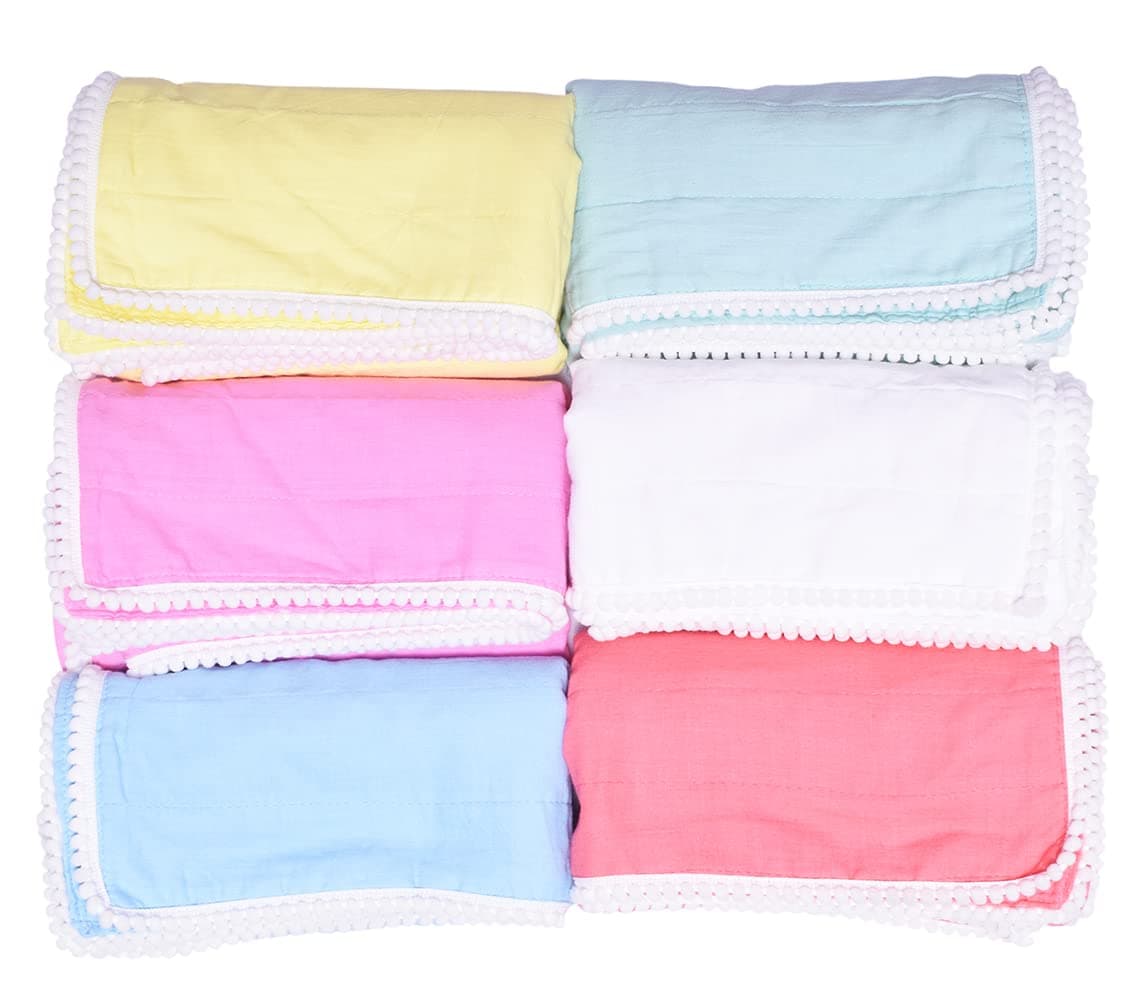 MK Handicraft PurpleCrown Pack of 6pieces Lacy Pure Breathable Cotton and high Absorbent Cribsheet for Newborn Babies Swaddler Cum Comforter for InfantsChildren L 100cmx80cm Blue