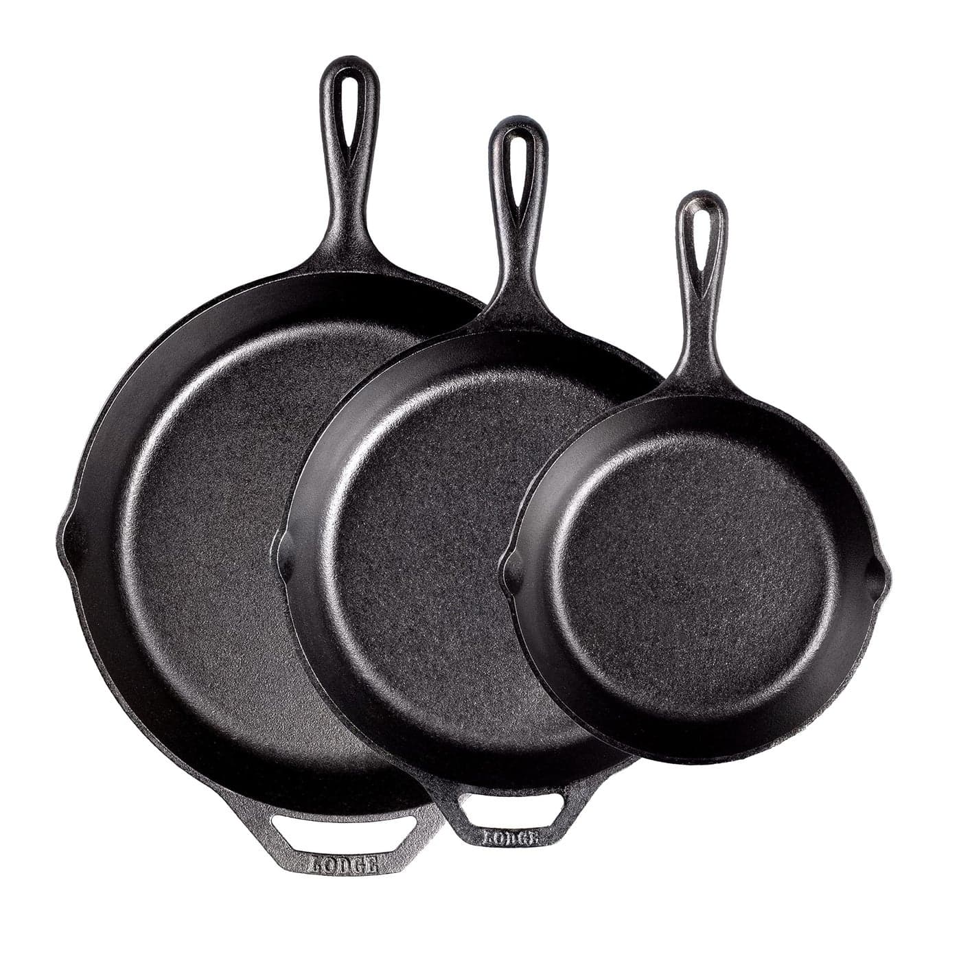 Lodge PreSeasoned Cast Iron Skillet Set Set Includes 8 Inch Skillet 1025 Inch Skillet and 12 inch Skillet 3 Piece