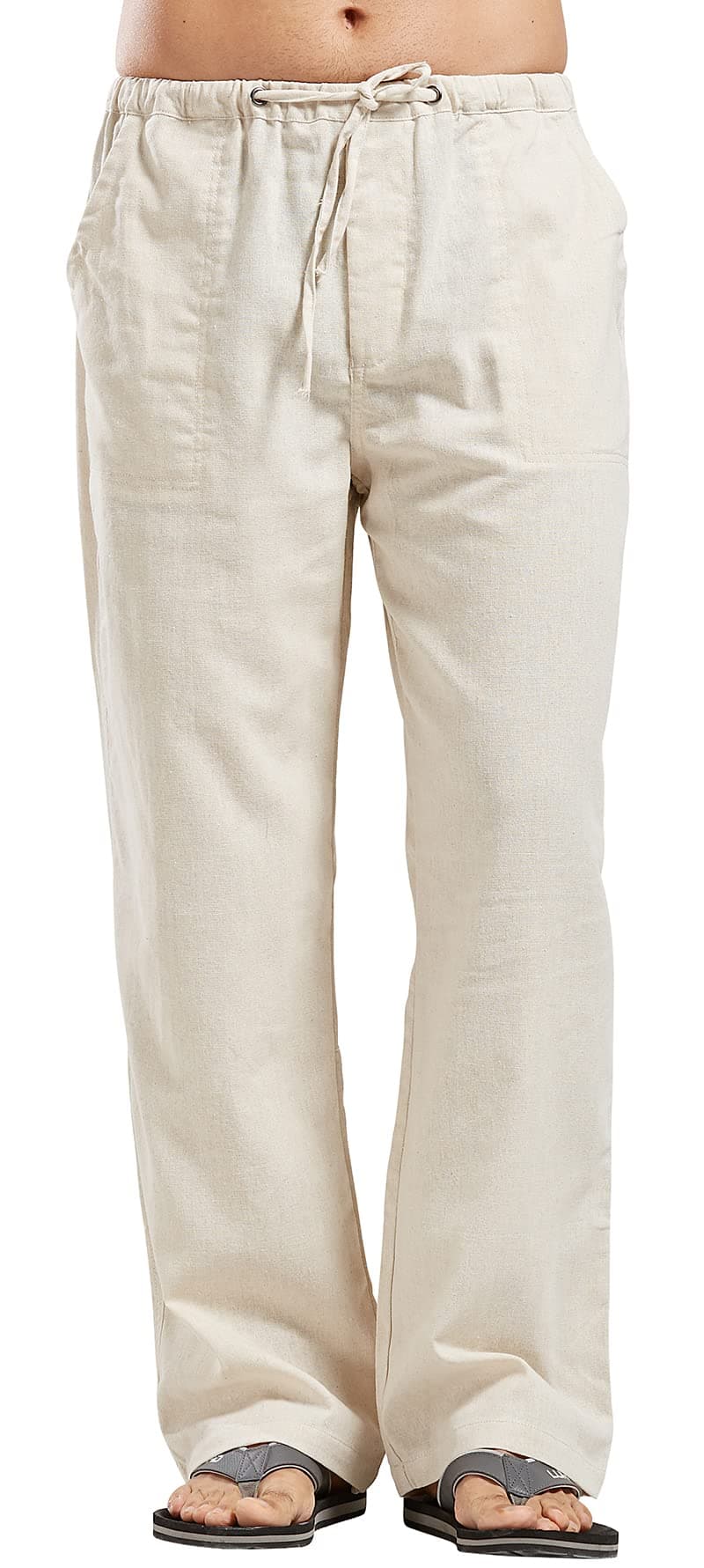 utcoco Qiuse Men's Casual Loose Fit Straight-Legs Stretchy Waist Beach Pants (Small, Beige)