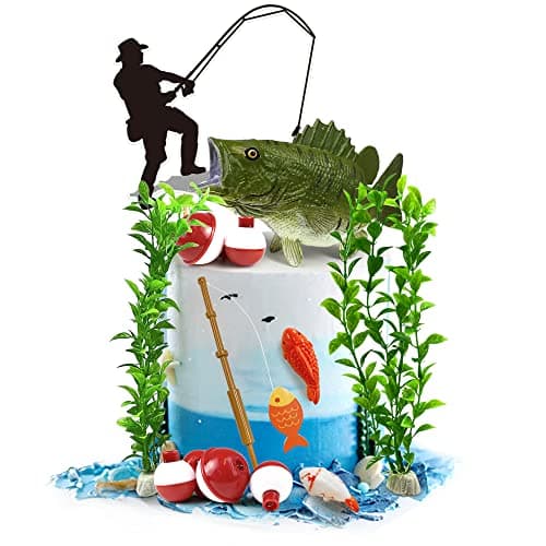 14 Pieces Fisherman Themed Decoration Gone Fishing Cake Topper for Retirement Party Supplies