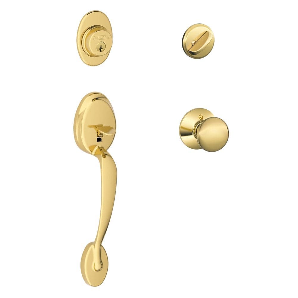 SCHLAGE Plymouth Single Cylinder Handleset and Plymouth Knob Bright Brass F60 PLY 605