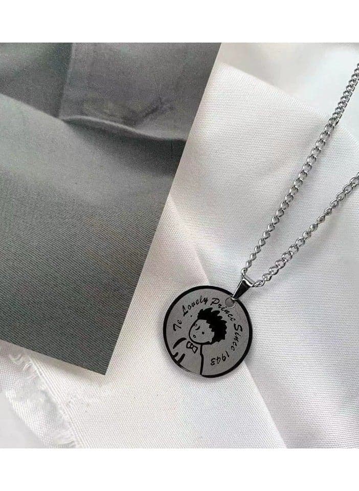 The Little Prince Round Pendant Necklace – Unisex Titanium Steel Street Style Chain, Minimalist Hip-Hop Literary Jewelry