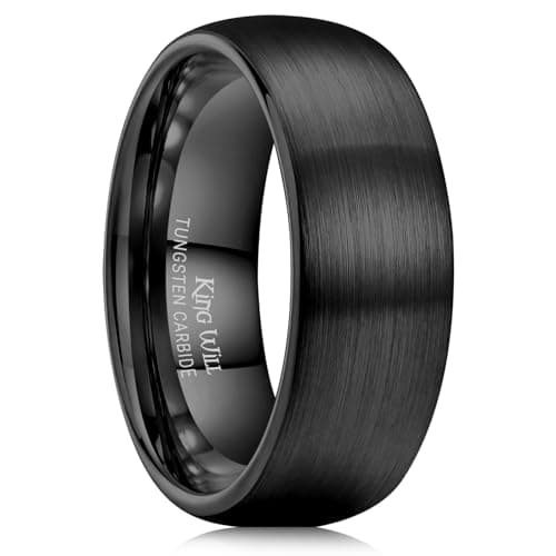 King Will 8mm Black Tungsten Carbide Ring for Men Women Engagement Wedding Band Domed Matte Brushed Finish Comfort Fit, Size 10