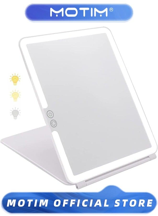 Rechargeable Travel Makeup Mirror with 72 Led Lights Touch Screen Three Colors Dimmable(White)