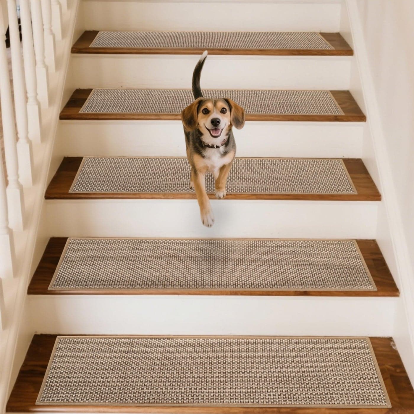 GROWLING Linen Stair Treads for Wooden Steps Indoor 30x8 inch 15pcs Upgraded Self Adhesive Backing Non Slip Stair Carpets Peel and Stick Stair Runner Rugs Reusable Staircase Step TreadsBeige