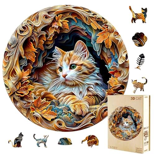 Jollitot Wooden Puzzles Adults 3D Cat Puzzle Wooden Puzzles 300 Pieces Unique Animal Shaped Wood Challenging Jigsaw Puzzles Gifts for Women Cat Lovers Adults 134x133in