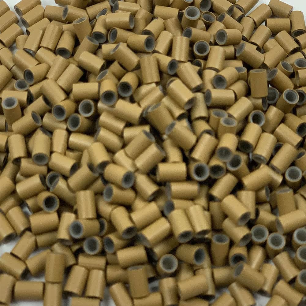 HAIR DE VILLE Silicone Lined Copper Micro Tube Rings Links Beads Linkies For I Tip Stick Glue Feather Hair Extensions 500 PCS 4mm Light Brown