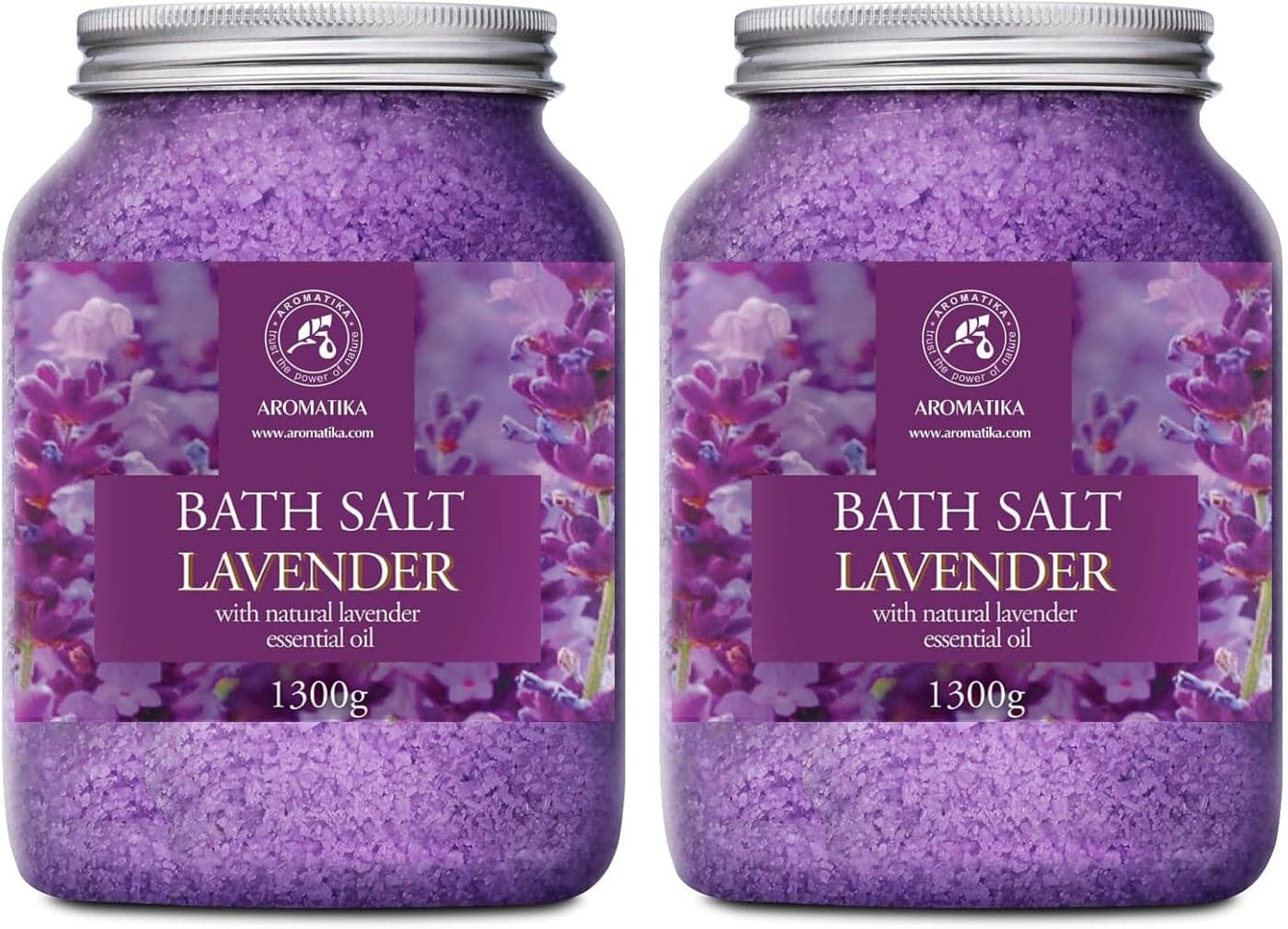 Sea Salt Lavender with Natural Lavender Essential Oil Set 2x46 Oz Lavender Bath Salts Lavanda Salt Stress Relief Beauty Relaxing Bathing Body Care