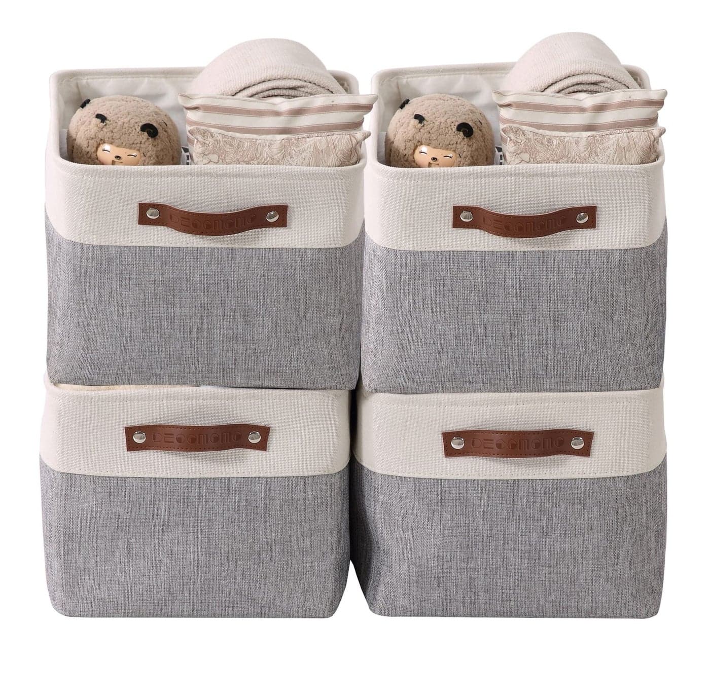 DECOMOMO Storage Baskets for Shelves Fabric Closet Organizers and Storage Bins Perfect Baskets for Organizing Closet Toys Nursery Grey and White XL 4 Pack