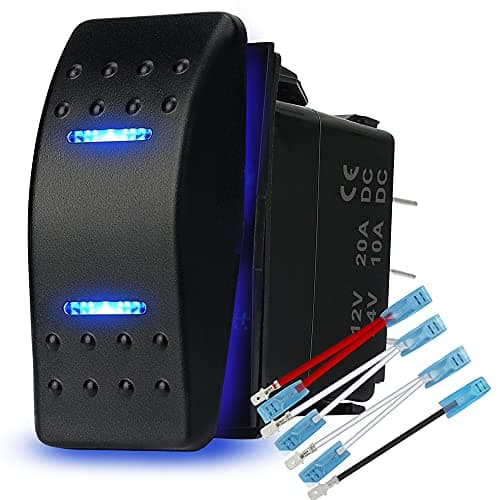 HOKAAER Waterproof Rocker Switch Toggle OnOffOn 12V20A 24V10A 7Pin DPDT Blue LED Light with Jumper Wires Set for Marine Boat Car Truck Trailer 4x4 Caravan RV SUV ATV UTV